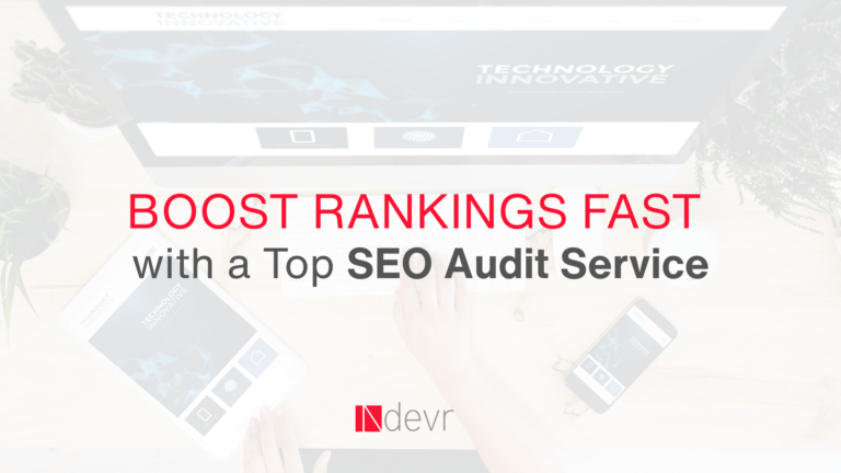 Image of desk with monitor, tablet and phone overlayed with the text Boost Rankings Fast with a Top SEO Audit Service